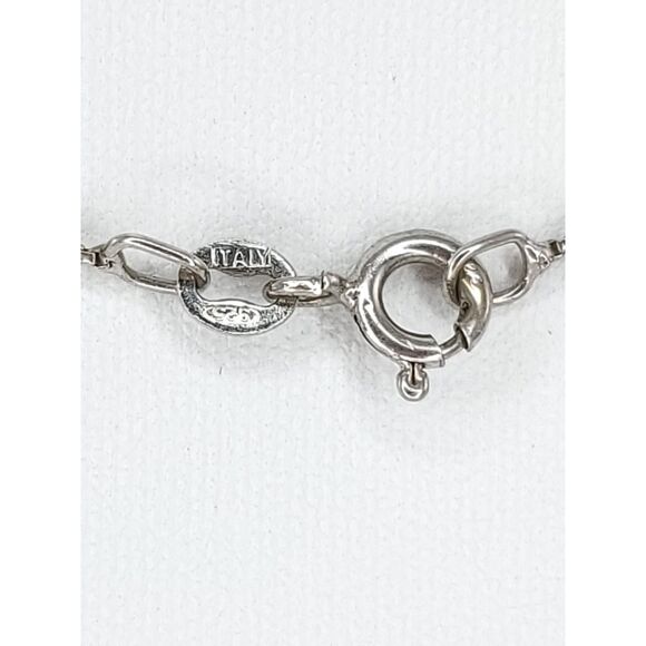 VTG Baguette & Round Diamond Cross 1" Pendant Box Chain Necklace Signed SJ 925 - Picture 6 of 7